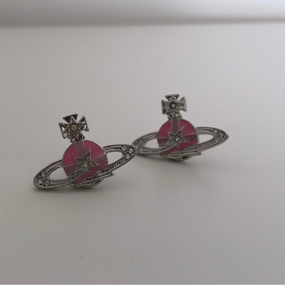 pink vivienne westwood orb earrings